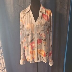 White House Black Market - LS Shadow Stripe Shirt - Mixed Tulips Dream Blue